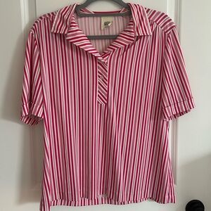 Women's Pink & White Striped Short-Sleeve Polo Blouse